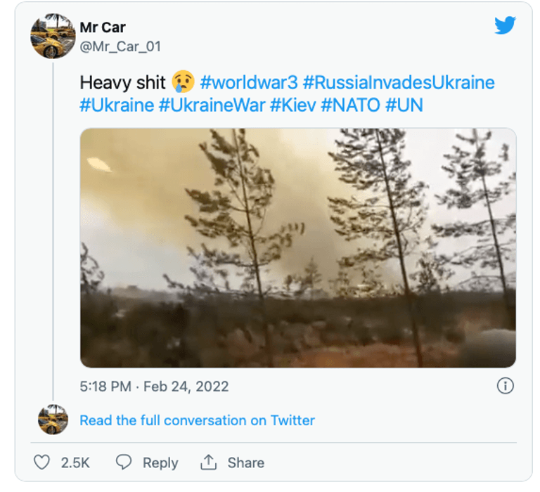 Ein altes Video wird auf Twitter als aktuelles Material aus dem Ukraine-Krieg ausgegeben.