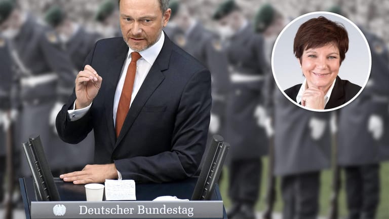 Christian Lindner, im Hintergrund Bundeswehr-Soldaten (Montage): Das Parlament könnte die Kontrolle über das Heer verlieren, schreibt t-online-Kolumnistin Ursula Weidenfeld.