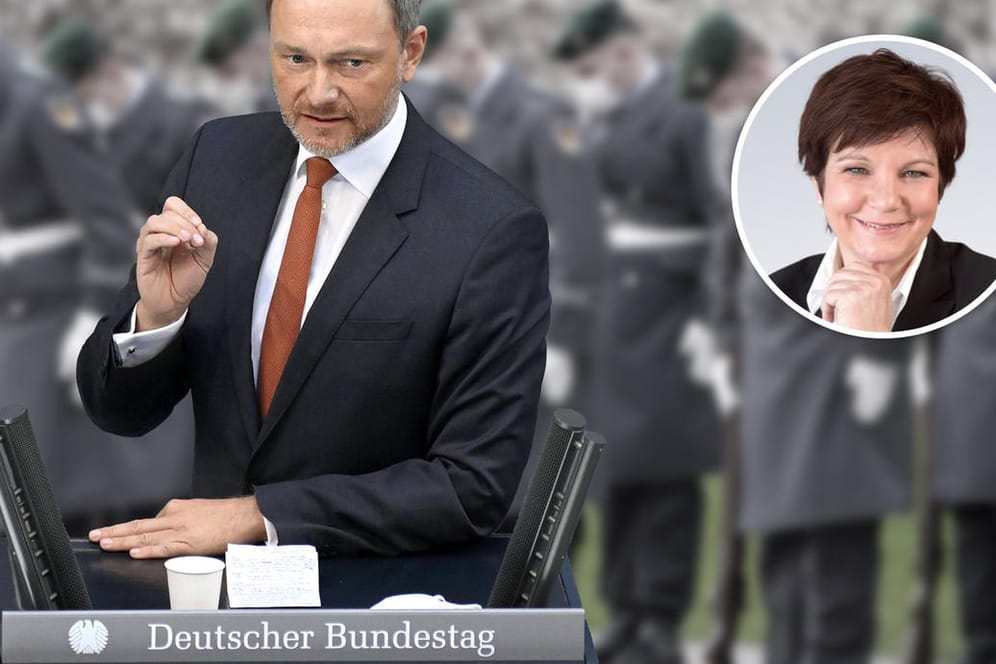 Christian Lindner, im Hintergrund Bundeswehr-Soldaten (Montage): Das Parlament könnte die Kontrolle über das Heer verlieren, schreibt t-online-Kolumnistin Ursula Weidenfeld.