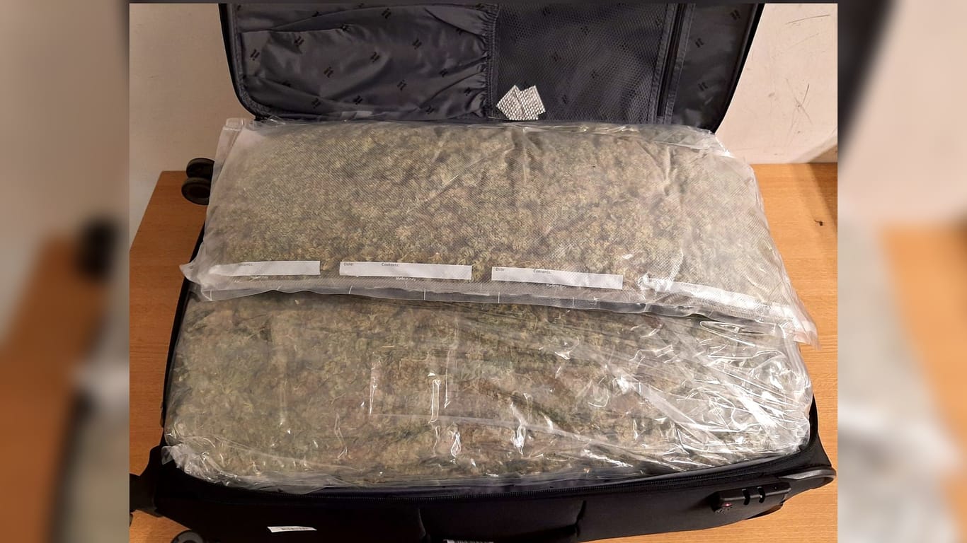 Ein Koffer voller Marihuana: Zivile Ermittler fanden 20 Kilogramm Marihuana in einem Reisegepäck.