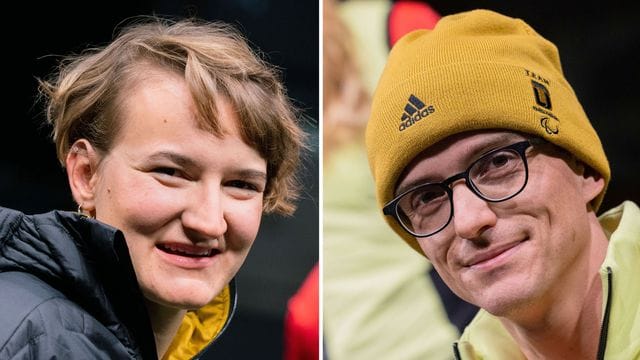 Anna-Lena Forster und Martin Fleig bei der Präsentation der Bekleidung Team Deutschland für die Winterspiele in Peking 2022.