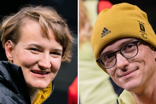 Anna-Lena Forster und Martin Fleig bei der Präsentation der Bekleidung Team Deutschland für die Winterspiele in Peking 2022.