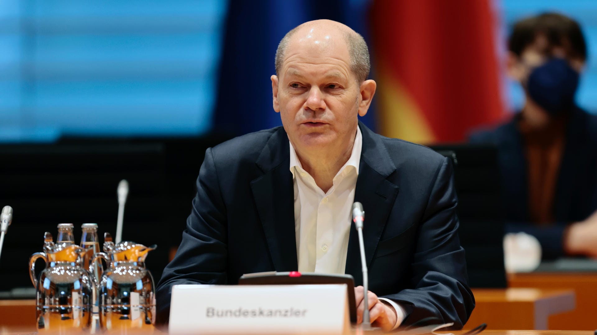 Olaf Scholz während der Sitzung des Sicherheitskabinetts im Bundeskanzleramt (Archivbild): Auch die Zustimmung zu der Arbeit des Bundeskanzlers ist deutlich gestiegen.