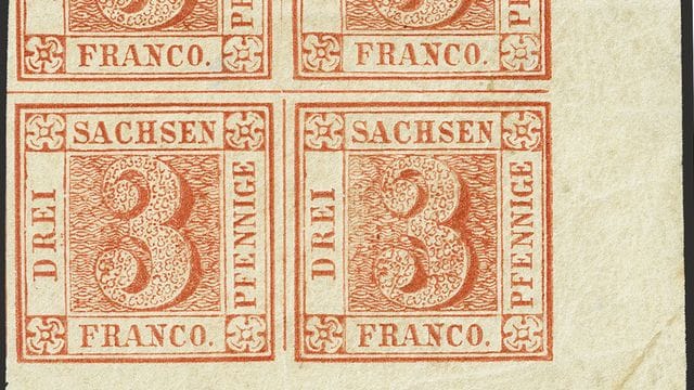 Ein Viererblock des "Sachsendreiers" soll unter den Hammer kommen.