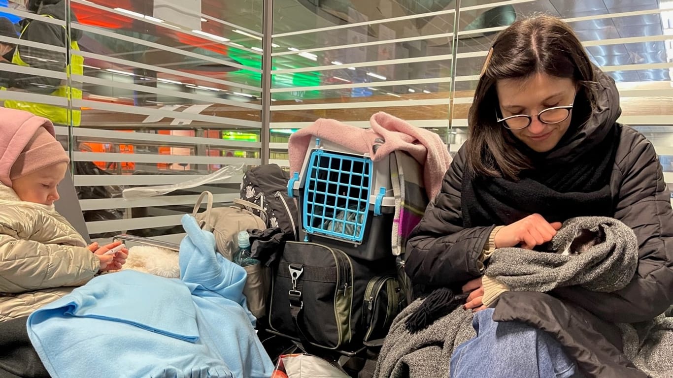 Viktoria Yudina nach ihrer Ankunft in Berlin: Sie ist mit ihrer 5-jährigen Tochter und ihrer Katze aus Kiew geflohen – ihr Mann ist noch in der umkämpften Stadt.