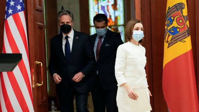 US-Außenminister Antony Blinken mit Maia Sandu, der Präsidentin der Republik Moldau.