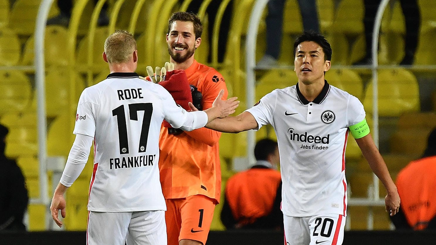 Frankfurts Führungsspieler-Trio: Sebastian Rode, Kevin Trapp und Makoto Hasebe (v.l.) wollen etwas Zählbares aus Sevilla mitnehmen.