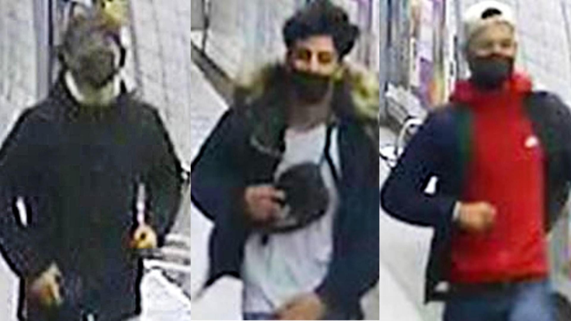 Bilder einer Überwachungskamera: Diese drei jungen Männer sollen die gesuchten Angreifer sein. Bilder einer Überwachungskamera: Diese drei jungen Männer sollen die gesuchten Angreifer sein.