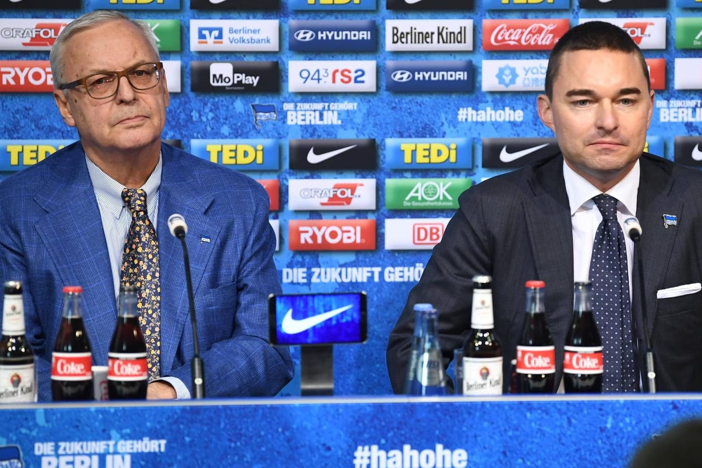 Auf Konfrontationskurs: Das Hertha-Präsidium um Präsident Gegenbauer (l.) und Investor Tennor um Chef Windhorst.