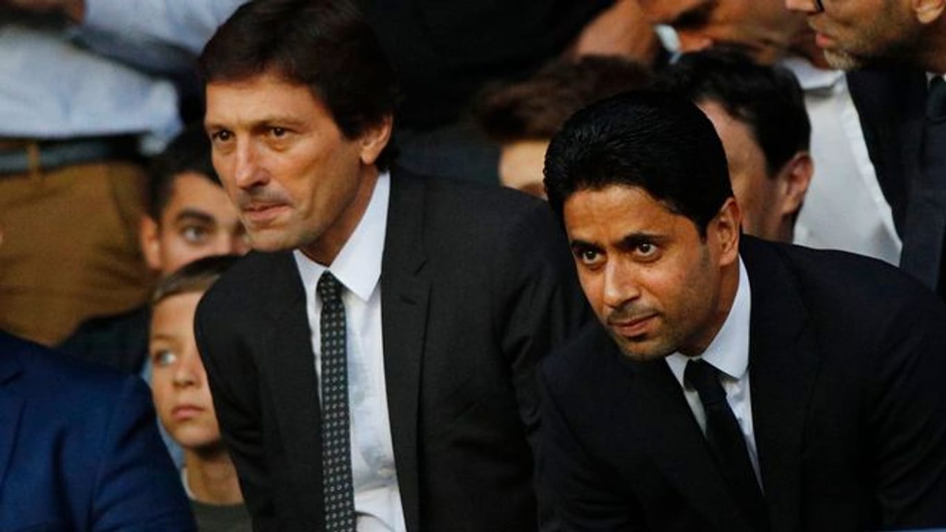 Sportdirektor Leonardo (l) und Präsident Nasser Al-Khelaifi von Paris Saint-Germain.