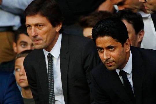 Sportdirektor Leonardo (l) und Präsident Nasser Al-Khelaifi von Paris Saint-Germain.