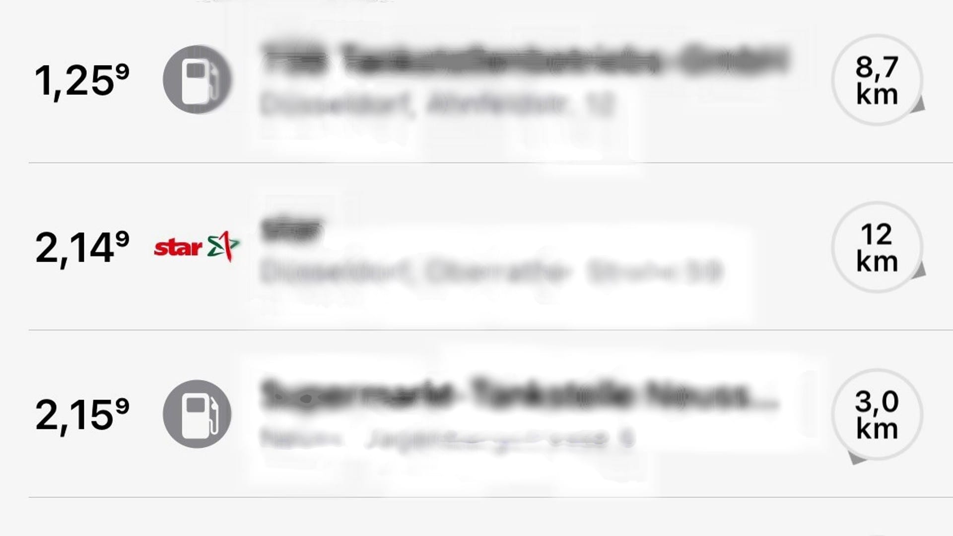 Auf einer App wird ein Spritpreis von 1,25 Euro angezeigt.