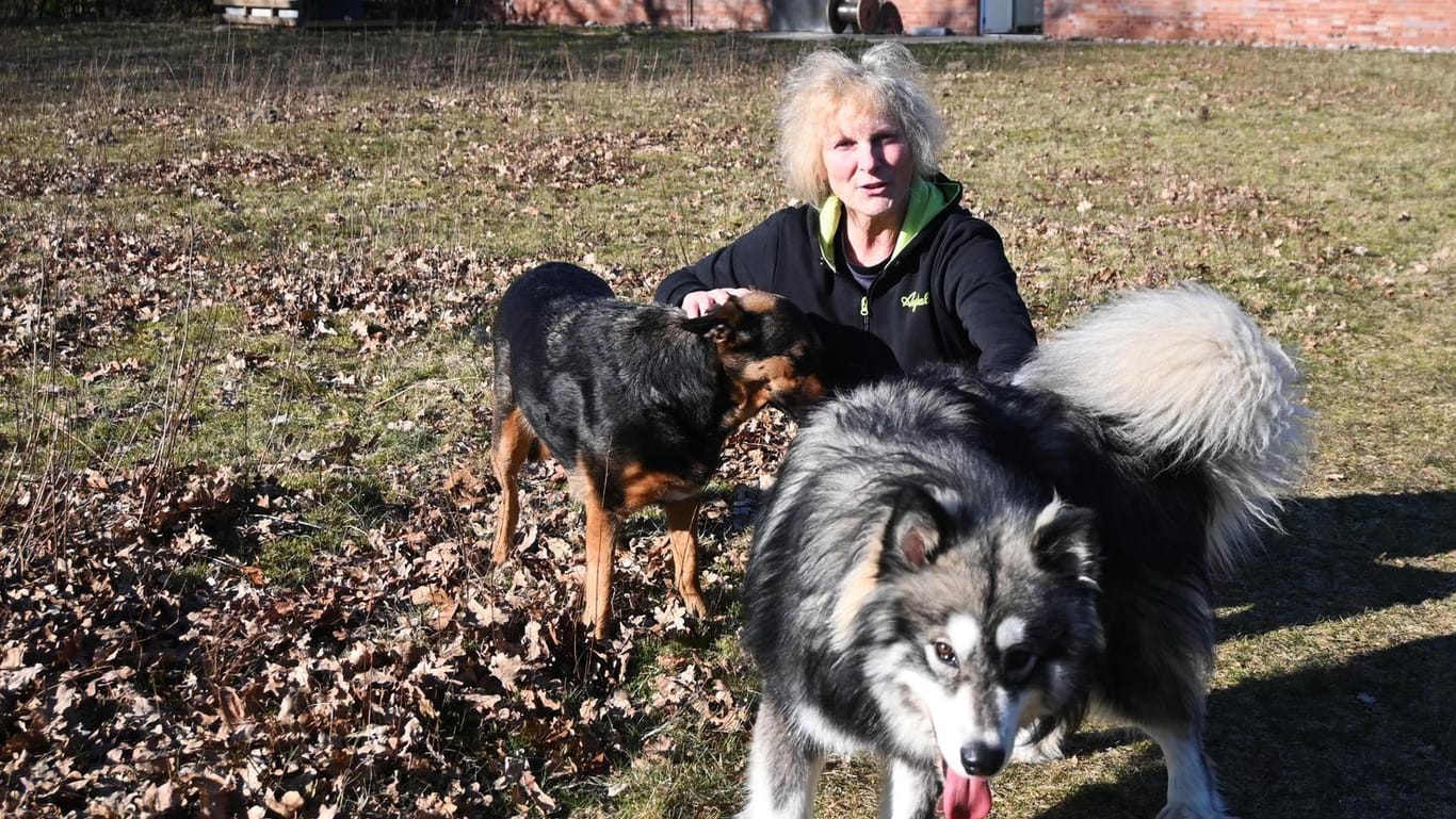 Doris Firlus mit den beiden Hunden Eso und Bonny. Sie kamen erst einmal in Quarantäne.