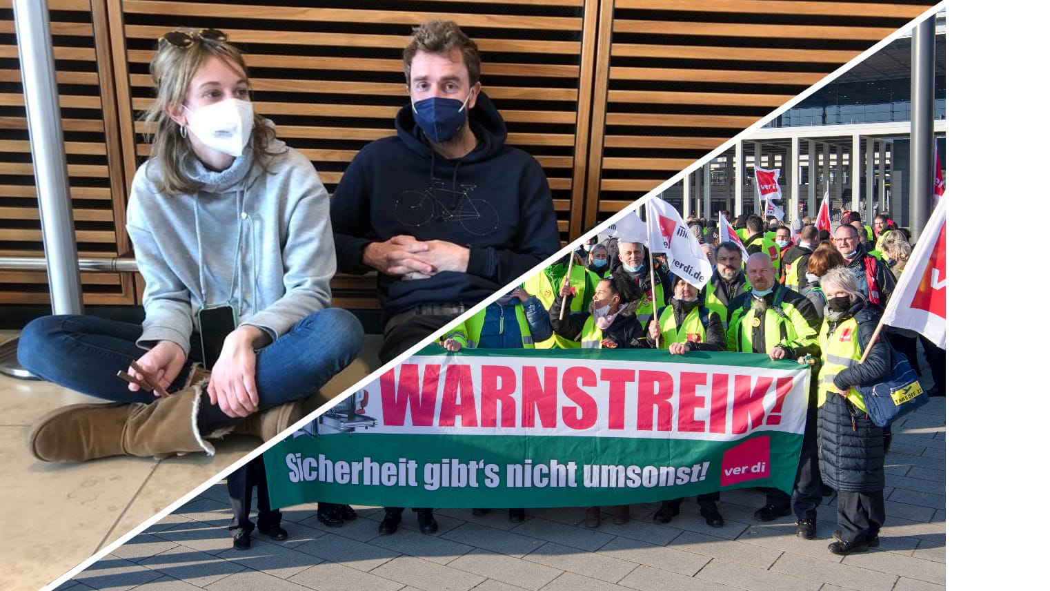 Wartende Fluggäste und streikendes Personal am Hauptstadt-Flughafen BER: Etwa zwei Drittel der Flüge mussten gestrichen werden.