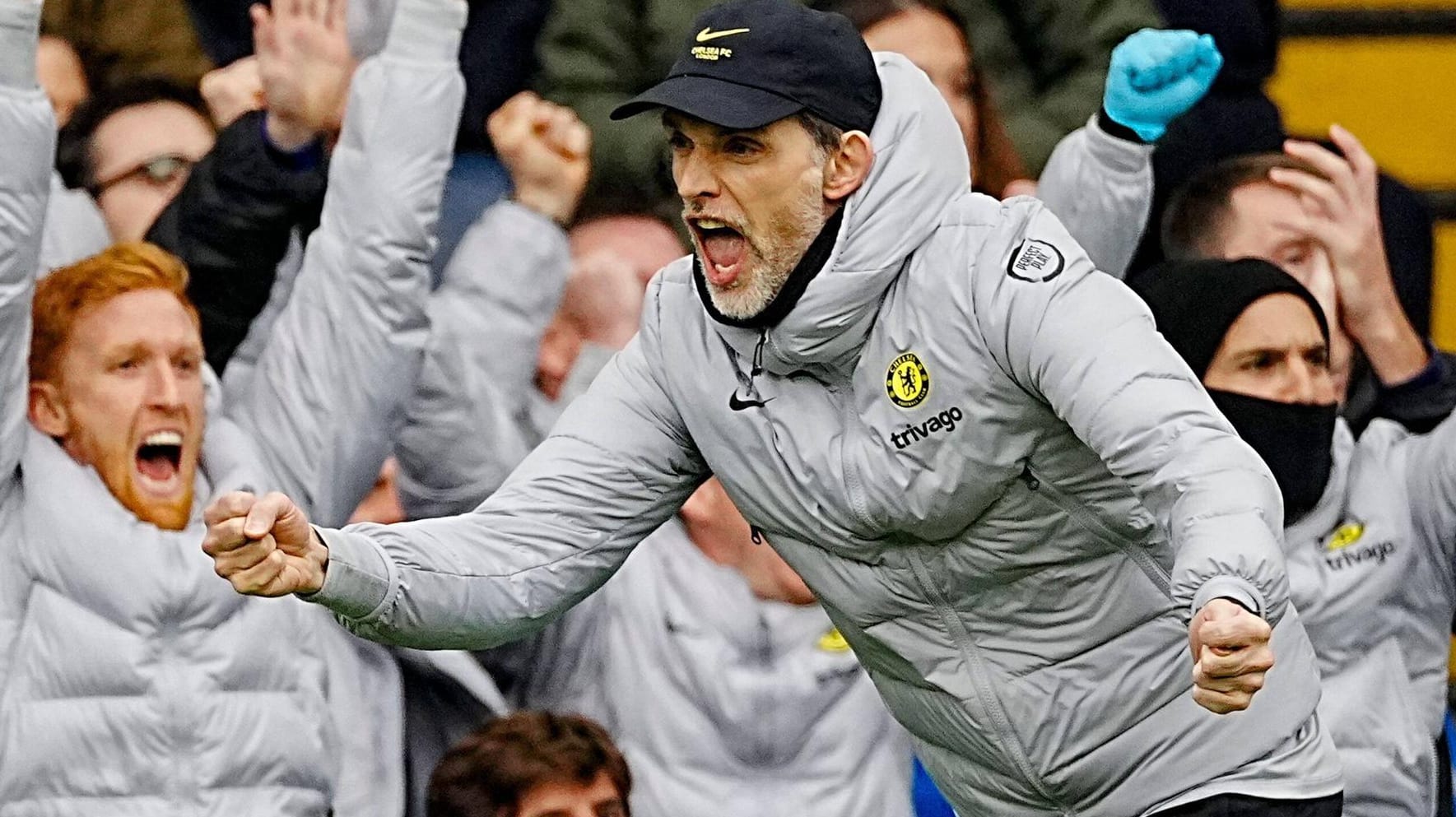 Thomas Tuchel jubelt nach dem späten Siegtreffer gegen Newcastle: Hat der Chelsea-Coach auch nach dem CL-Rückspiel in Lille gut lachen?