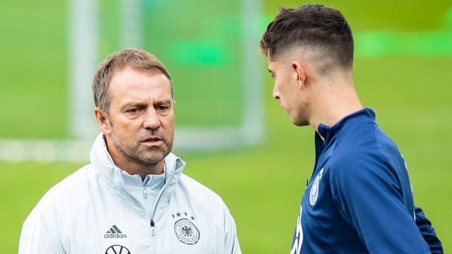 Bundestrainer Hansi Flick (l) und Kai Havertz.