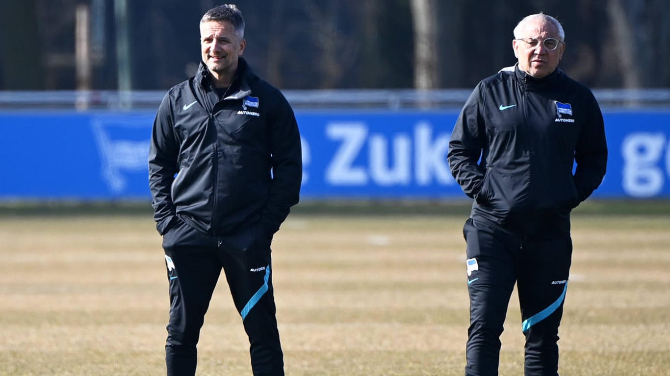 Leuthard (l.) und Magath: Erstes gemeinsames Hertha-Training am Mittwoch.