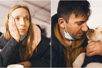 Aliona Rybak und Peter Manolov am Berliner Hauptbahnhof: Beide sind wie Zehntausende andere aus der Ukraine in die deutsche Hauptstadt geflohen.
