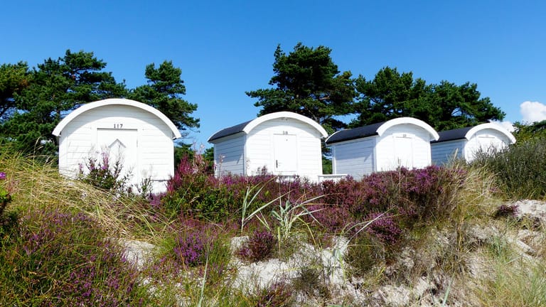 Strandhäuschen auf Falsterbo: Wer bereit ist, auf Komfort zu verzichten, findet auch auf Campingplätzen schöne Unterkünfte.