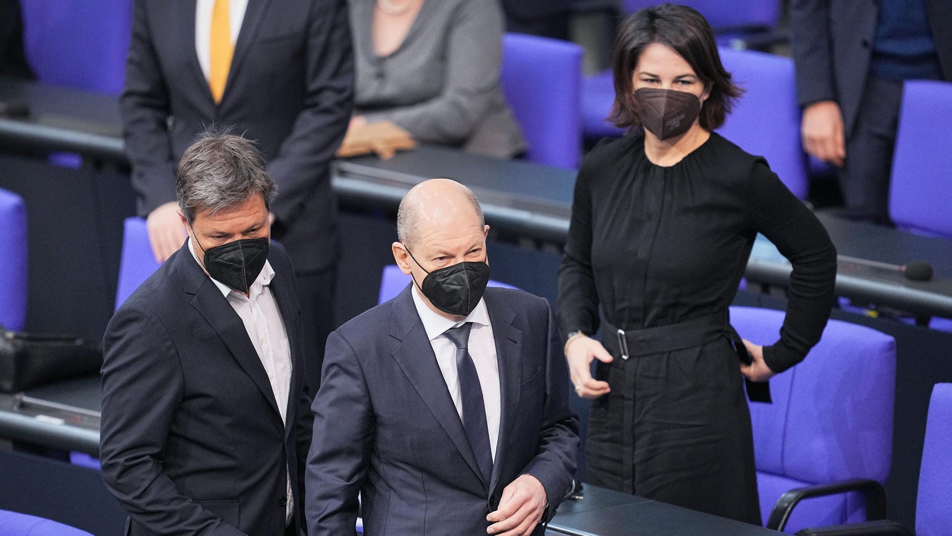 Habeck, Baerbock, Scholz: Die Spitzen der Ampelkoalition sind mit drei Großkrisen konfrontiert.