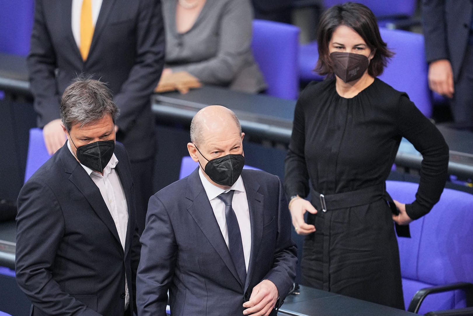 Habeck, Baerbock, Scholz: Die Spitzen der Ampelkoalition sind mit drei Großkrisen konfrontiert.