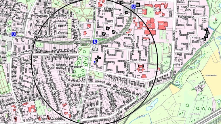 Der Sperrbereich: 500 Meter um den Fundort mussten die Gebäude geräumt werden.