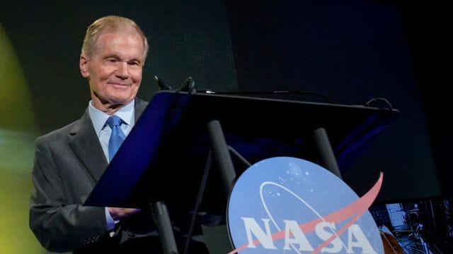 Nasa-Chef Bill Nelson während seiner ersten großen Ansprache an die Mitarbeiter im Hauptsitz der Behörde in Washington.