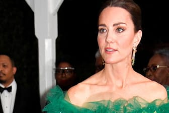 Herzogin Kate: Am fünften Tag der Karibikreise zeigte sie sich in einem grünen Tüllkleid bei einem Empfang.