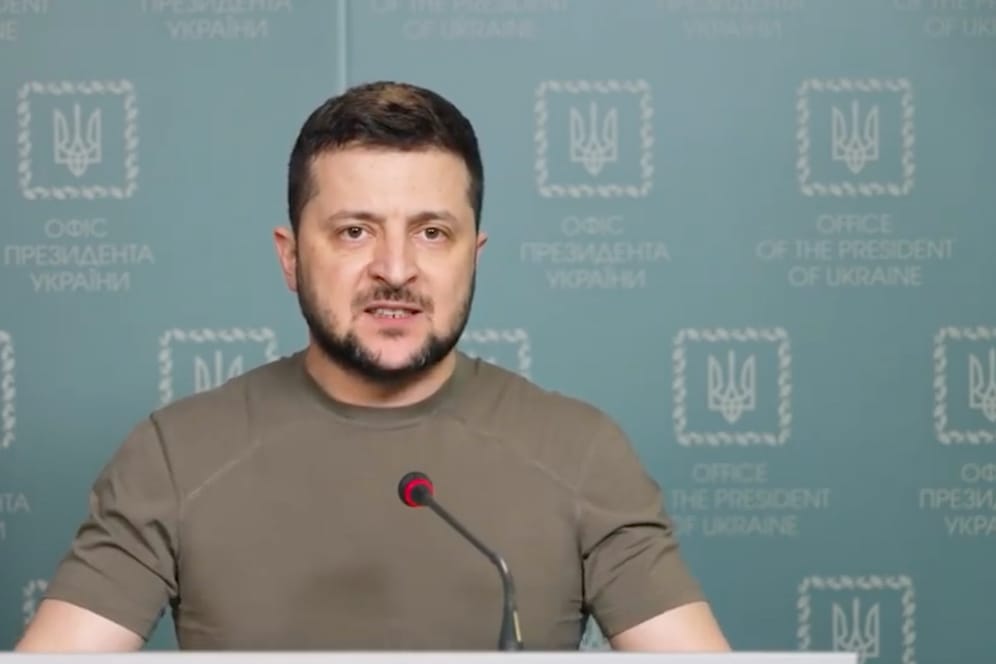 Wolodymyr Selenskyj bei seiner Videoansprache: Der ukrainische Präsident fordert eine schnelle Entscheidung zum Kampfjets.