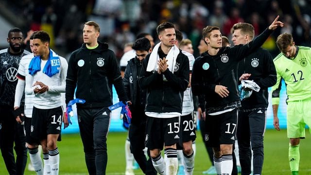 Die deutschen Nationalspieler feiern den Sieg mit den Zuschauern.