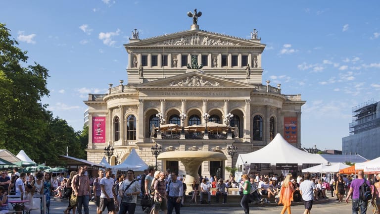 "Operplatzfest" in Frankfurt: Ursprünglich als Brunnenfest rund um den Lucae-Springbrunnen entstanden, hat sich das Opernplatzfest im Laufe der Zeit zu einem zahlreich besuchten Sommerfest entwickelt.