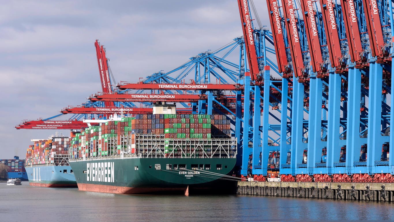 Ein Containerschiff im Hamburger Hafen (Symbolbild): Die Exporte Deutschlands dürften in den kommenden Monaten sinken.