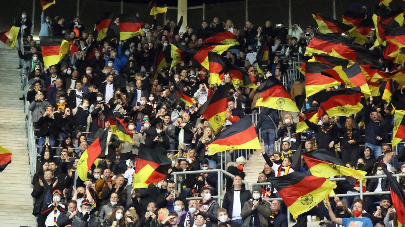Deutschland-Fans am Samstag auf der Tribüne in Sinsheim beim Länderspiel gegen Israel, bei dem sich ein rassistischer Zwischenfall ereignete.