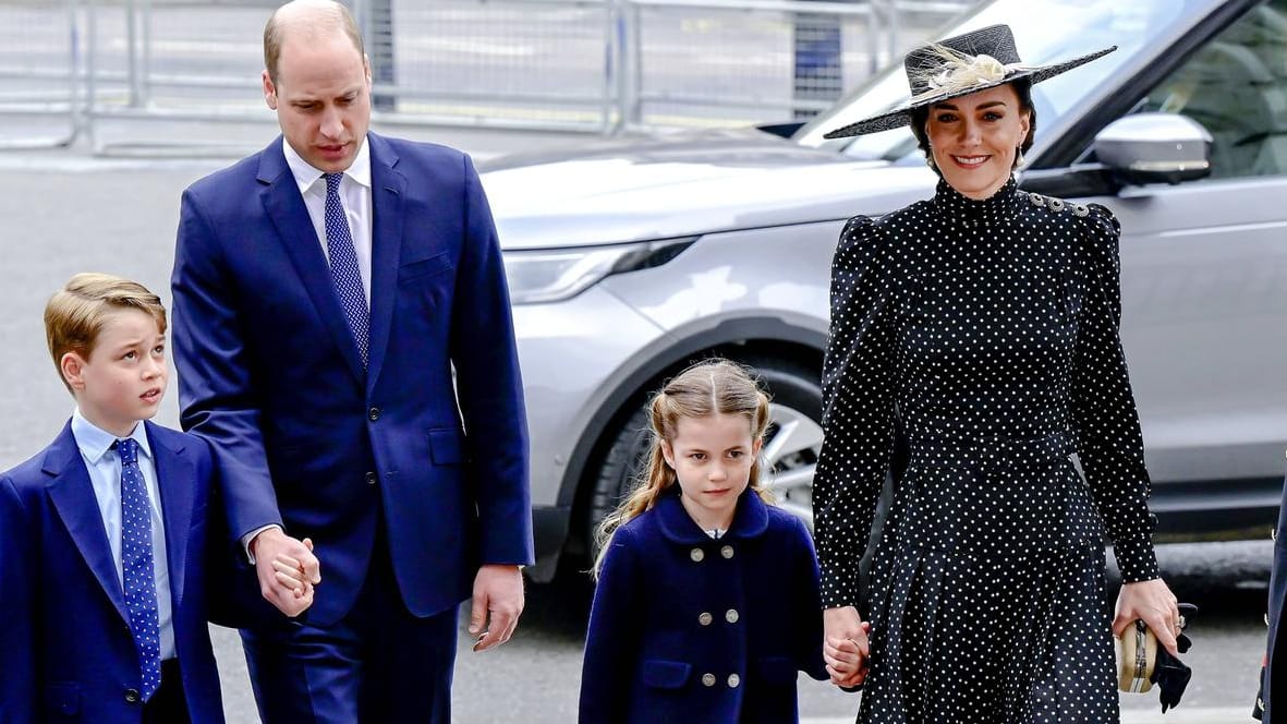 Gedenkgottesdienst für Prinz Philip: Die Cambridges bei ihrer Ankunft an der Westminster Abbey in London.