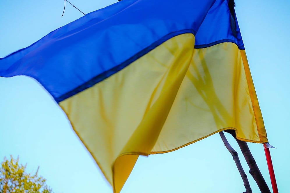 Ukrainische Fahne: Aus Solidarität hissen einige die ukrainische Flagge im eigenen Garten.