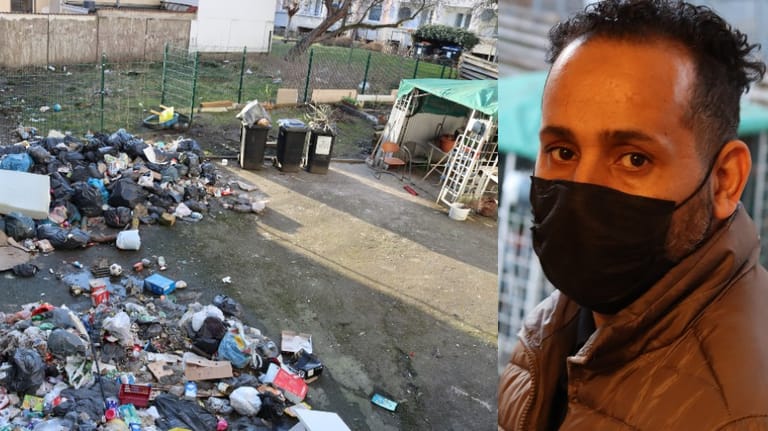 Der Müll und Mieter Bashir Rafi: Lange kümmerte sich niemand um das Müllproblem.