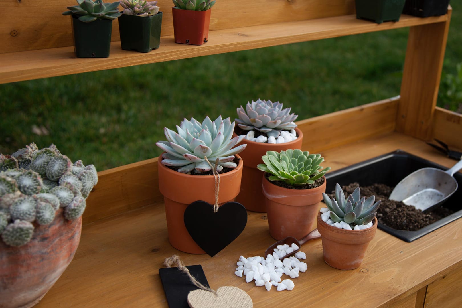 Wetterfeste Pflanztische sind praktische Gartenmöbel für diverse Gartenarbeiten.