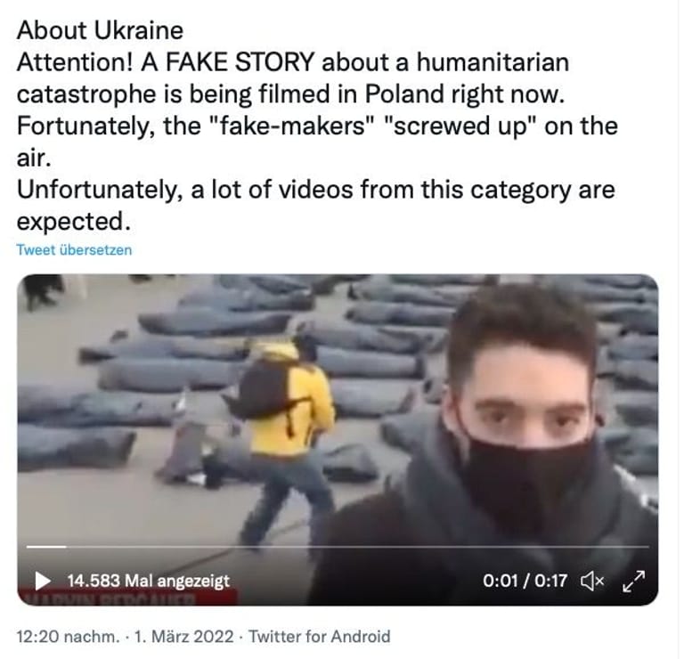 Fake-Tweet zum Ukraine-Krieg auf Twitter. Das Video zeigt eine Demo gegen Klimapolitik.