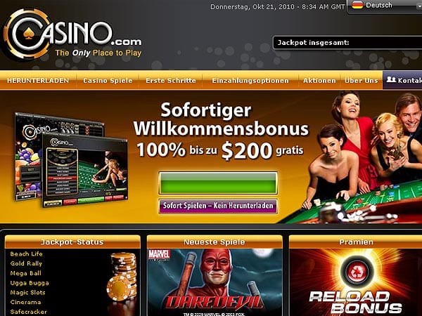 Die Glückspiel-Seite Casino.com bietet nicht nur beim Poker hohe Gewinne - der damalige Besitzer konnte sich beim Verkauf über knapp 4 Millionen Euro freuen. (Screenshot: T-Online)