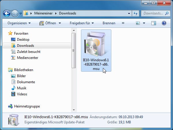 Öffnen Sie den Download-Ordner mit dem Update und doppelklicken auf das Dateisymbol.