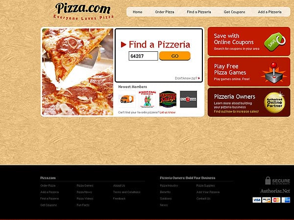 Die Seite Pizza.com erzielte bei einer Versteigerung den rekordverdächtigen Preis von 2,6 Millionen US-Dollar (1,65 Millionen Euro). (Screenshot: T-Online)