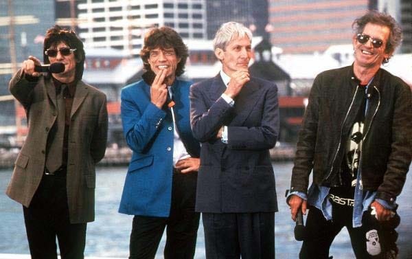 Die Rolling Stones am 18. August 1997 in New York: Ron Wood, Mick Jagger, Charlie Watts und Keith Richards (von links nach rechts).