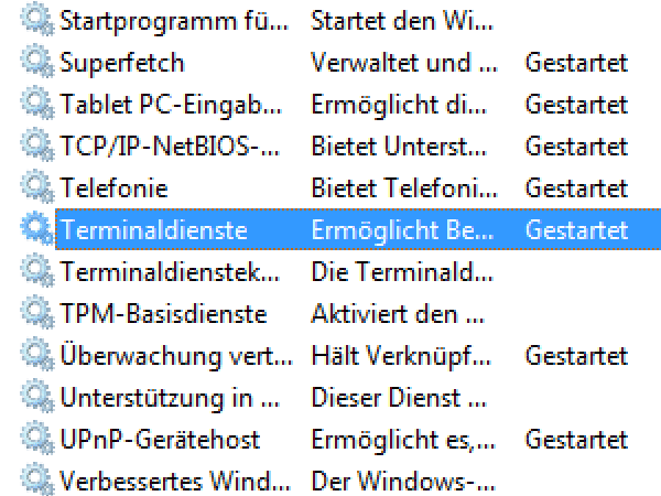 Der Terminaldienst erlaubt den Fernzugriff auf Ihren PC und sollte im privaten Umfeld allein schon aus Sicherheitsgründen ausgeschaltet sein.