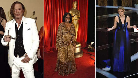 Im KleidersSchrank vergriffen: Mickey Rourke, Whoopi Goldberg und Reese Witherspoon (Fotos: AP)