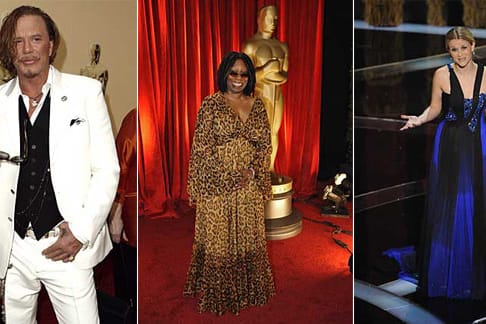 Im KleidersSchrank vergriffen: Mickey Rourke, Whoopi Goldberg und Reese Witherspoon (Fotos: AP)