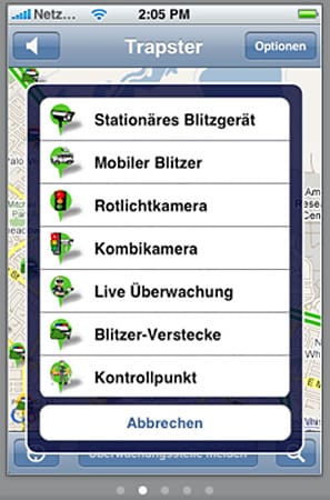 Trapster: Blitzerwarner für stationäre und mobile Tempo- und Ampel-Blitzer. (Screenshot: App Store)