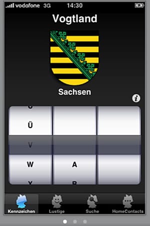 Kennzeichen Finder: Durch einfaches Zusammenstellen stellt die App die Bundesländer mit Wappen dar. (Screenshot App Store)