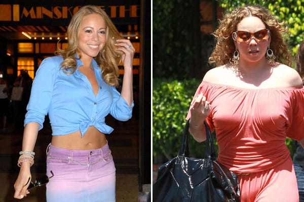 Mariah 2008 (l.) und heute: Bei ihren Fans dürfte der Bildervergleich eher Sorgenfalten als Begeisterungsstürme aufkommen lassen.