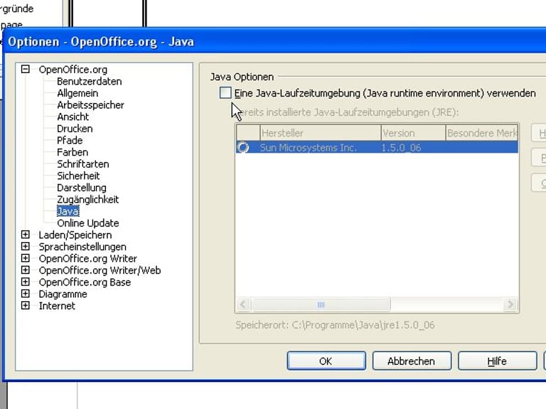 Ganz wichtig für einen schnellen Programmstart: Schalten Sie die Java-Laufzeitumgebung aus. Die Java-Maschine verzögert nur unnötig den Start der einzelnen OpenOffice-Anwendungen.