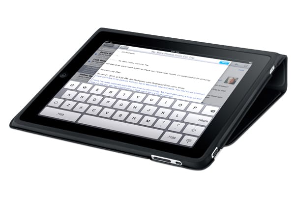 Das Apple-Case kann weiterhin so geklappt werden, dass das iPad optimal zum Tippen längerer Texte liegt. (Bild: Hersteller)